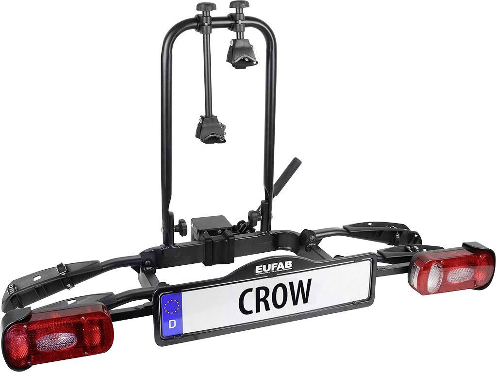 Fahrradträger der Marke Eufab, Modell Crow, für die Montage an der Anhängerkupplung. Enthält Rücklichter und Nummernschild.