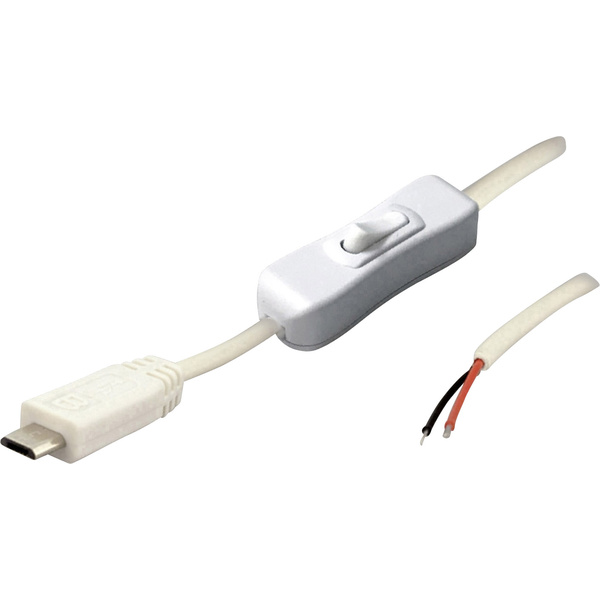 BKL Electronic MUSB 10080117 - Micro-USB Kabel Stecker mit Schalter weiß Stecker, gerade 2 polig be