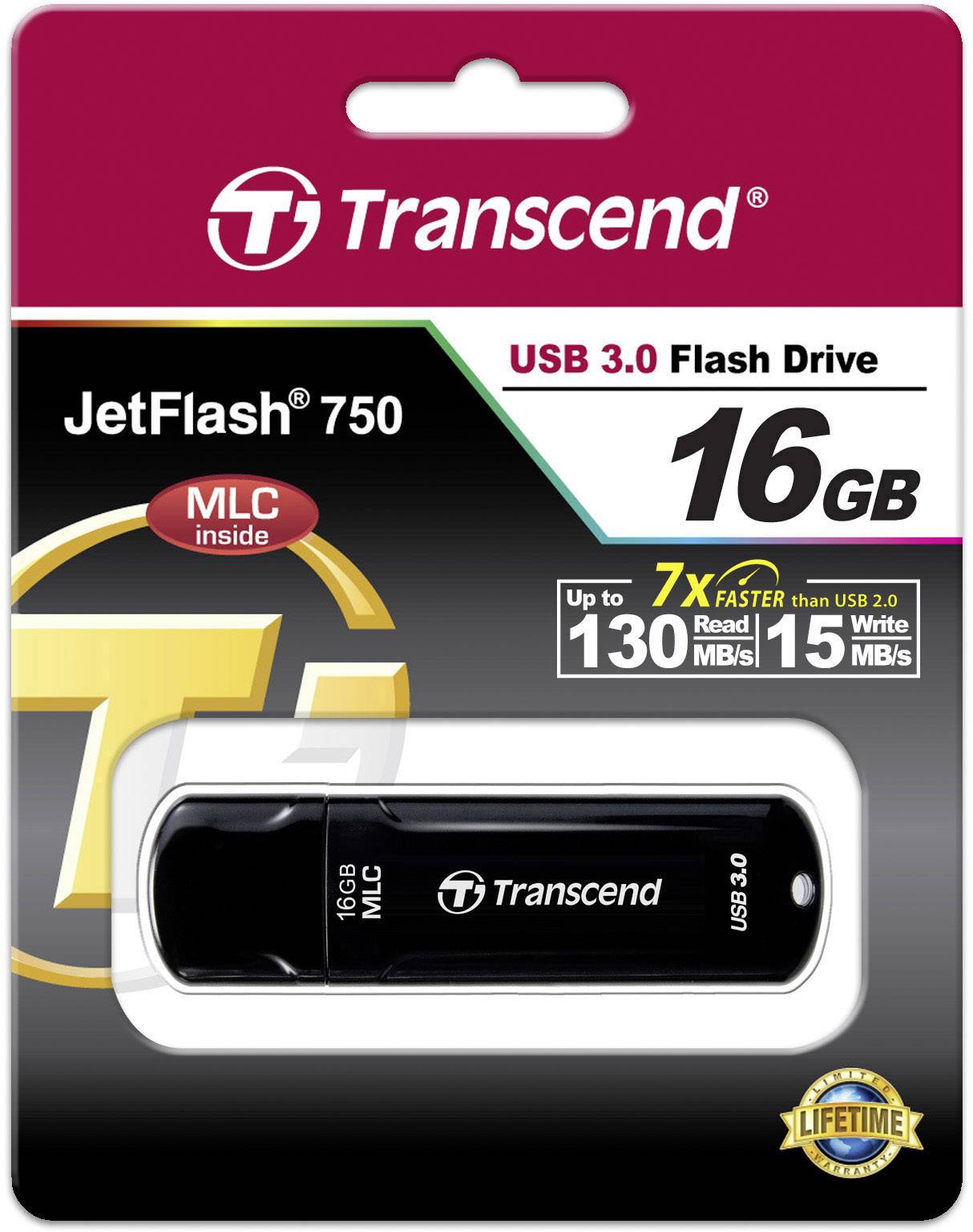 Transcend JetFlash™ 750K USB-Stick 16 GB Schwarz TS16GJF750K USB 3.2 Gen 1 (USB 3.0)