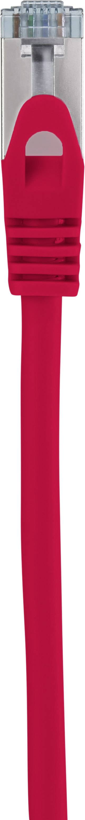 Rotes Ethernet-Kabel mit RJ45-Stecker, verwendet zur Netzwerkverbindung.