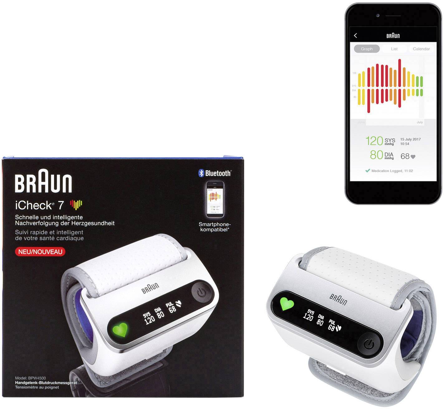 Braun iCheck®7 Handgelenk Blutdruckmessgerät BPW4500WE