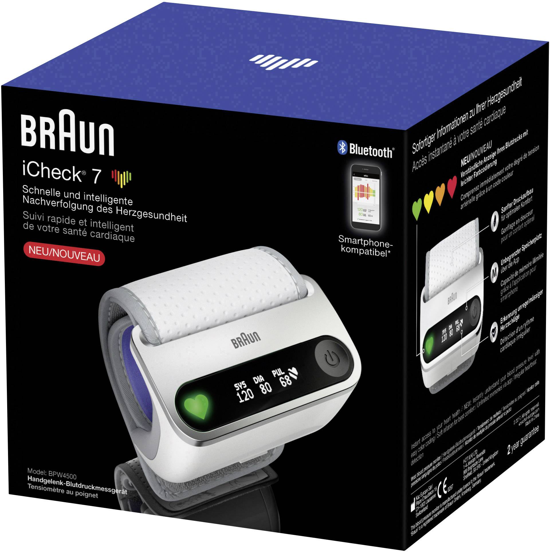 Braun iCheck®7 Handgelenk Blutdruckmessgerät BPW4500WE