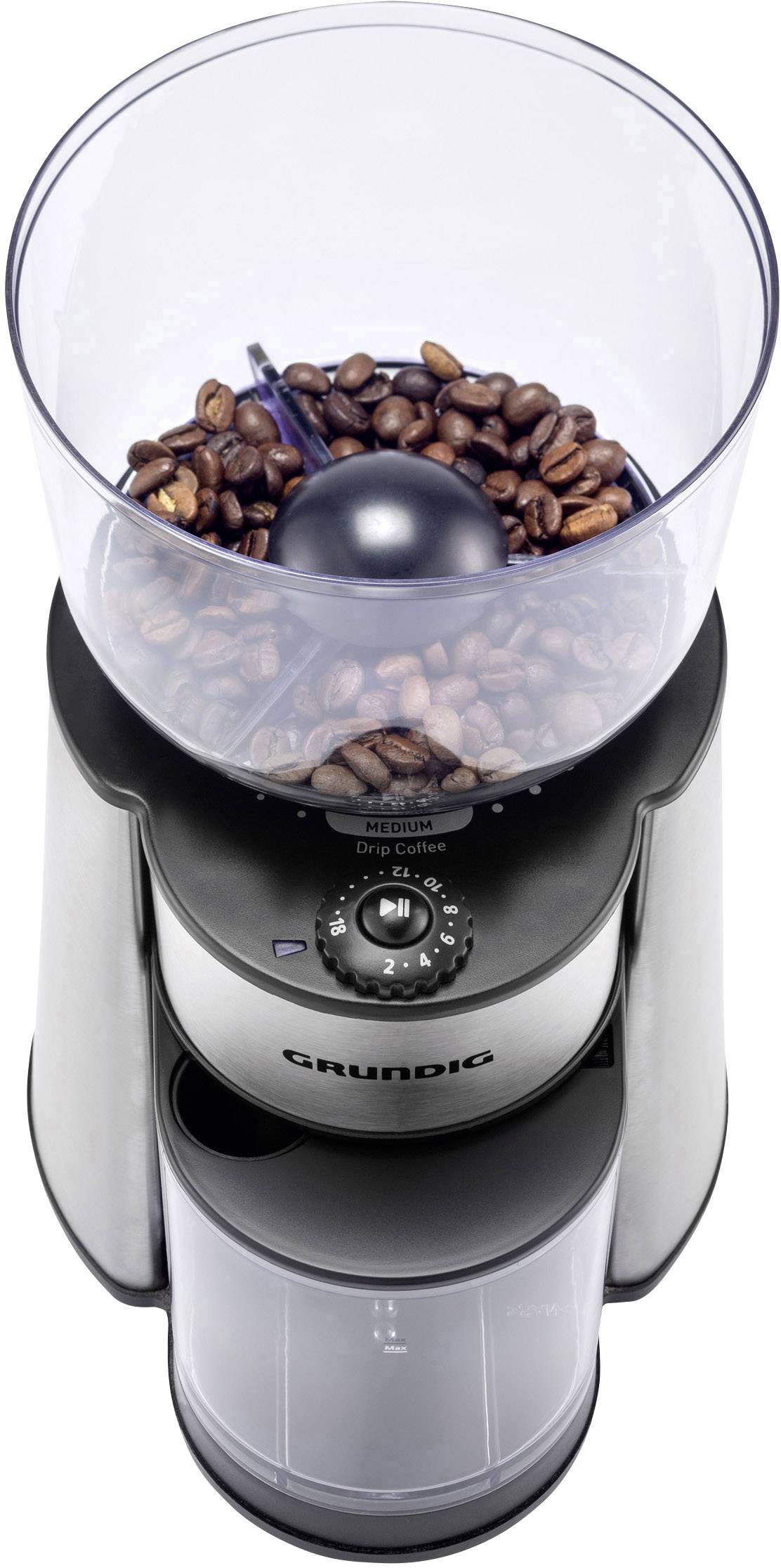 Grundig CM 6760 GMS2060 Kaffeemühle Edelstahl, Schwarz Edelstahl-Scheibenmahlwerk