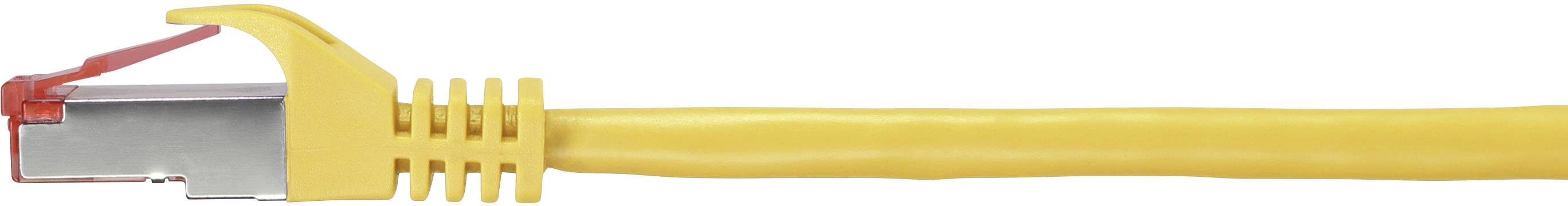 Gelbes Ethernet-Kabel mit RJ-45-Stecker, verwendet für Netzwerkverbindungen.