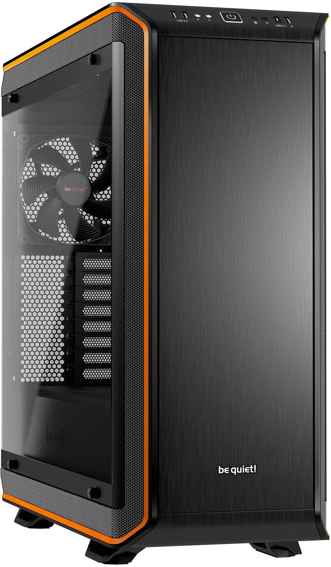 BeQuiet Dark Base Pro 900 rev.2 Midi-Tower PC-Gehäuse, Gaming-Gehäuse Schwarz, Orange gedämmt, Für AIO Wasserkühlung geeignet, 3 vorinstallierte