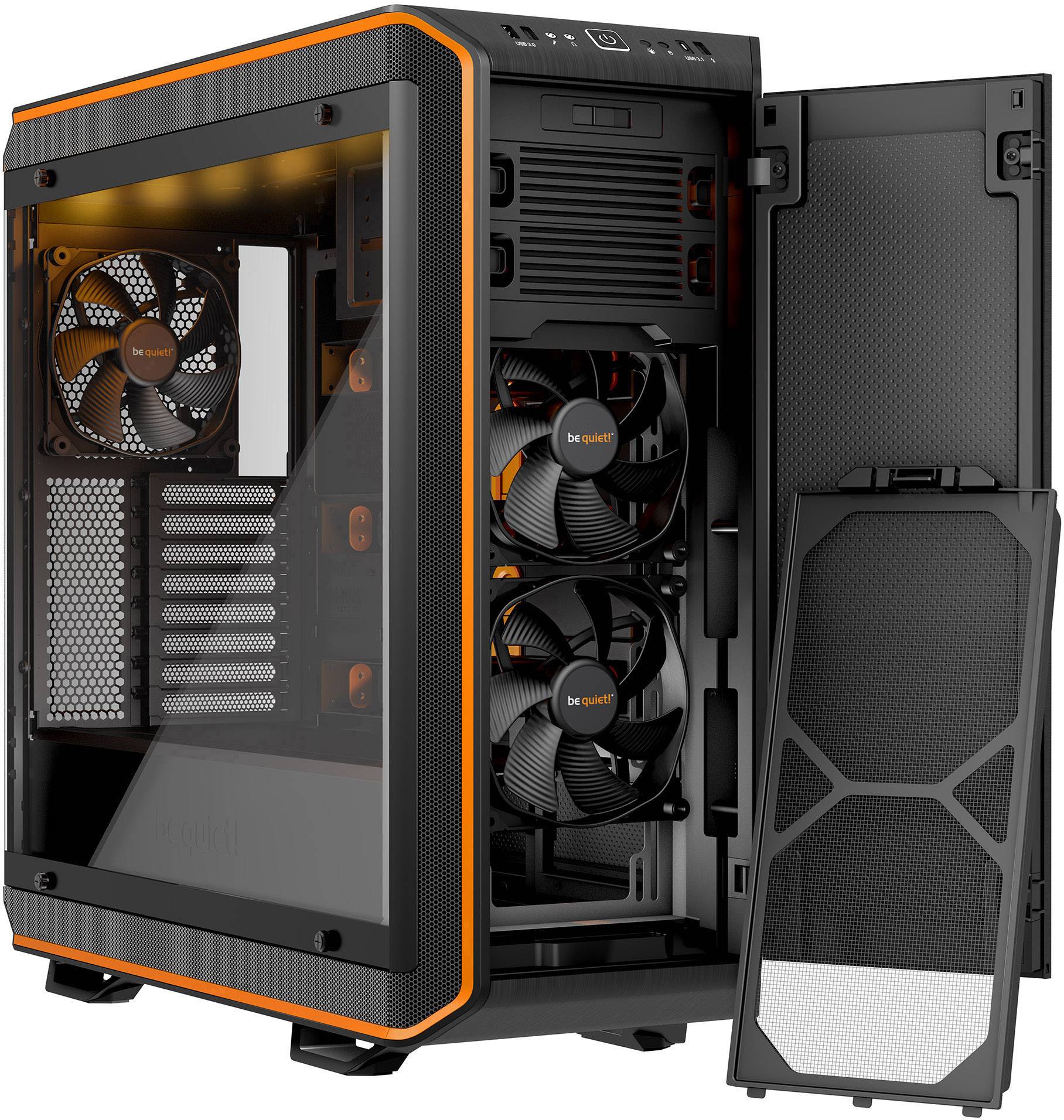 BeQuiet Dark Base Pro 900 rev.2 Midi-Tower PC-Gehäuse, Gaming-Gehäuse Schwarz, Orange gedämmt, Für AIO Wasserkühlung geeignet, 3 vorinstallierte