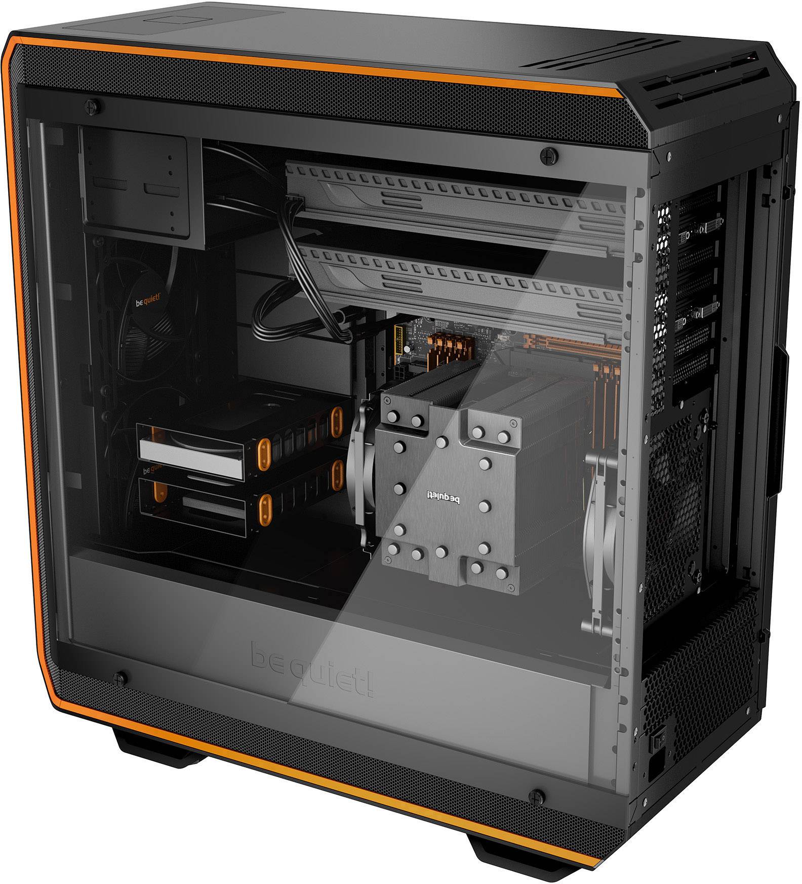 BeQuiet Dark Base Pro 900 rev.2 Midi-Tower PC-Gehäuse, Gaming-Gehäuse Schwarz, Orange gedämmt, Für AIO Wasserkühlung geeignet, 3 vorinstallierte