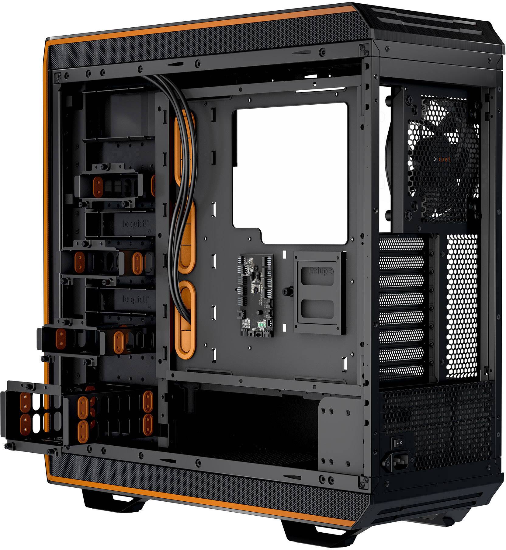 BeQuiet Dark Base Pro 900 rev.2 Midi-Tower PC-Gehäuse, Gaming-Gehäuse Schwarz, Orange gedämmt, Für AIO Wasserkühlung geeignet, 3 vorinstallierte