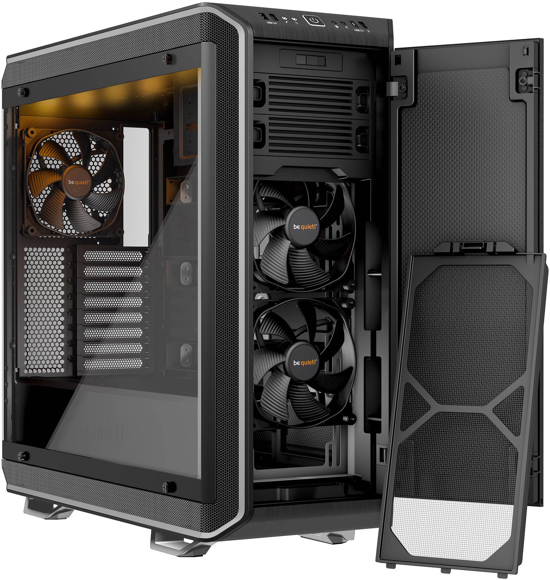 BeQuiet Dark Base Pro 900 Midi-Tower PC-Gehäuse, Gaming-Gehäuse Schwarz, Silber gedämmt, Für AIO Wasserkühlung geeignet, 3 vorinstallierte Lüfte