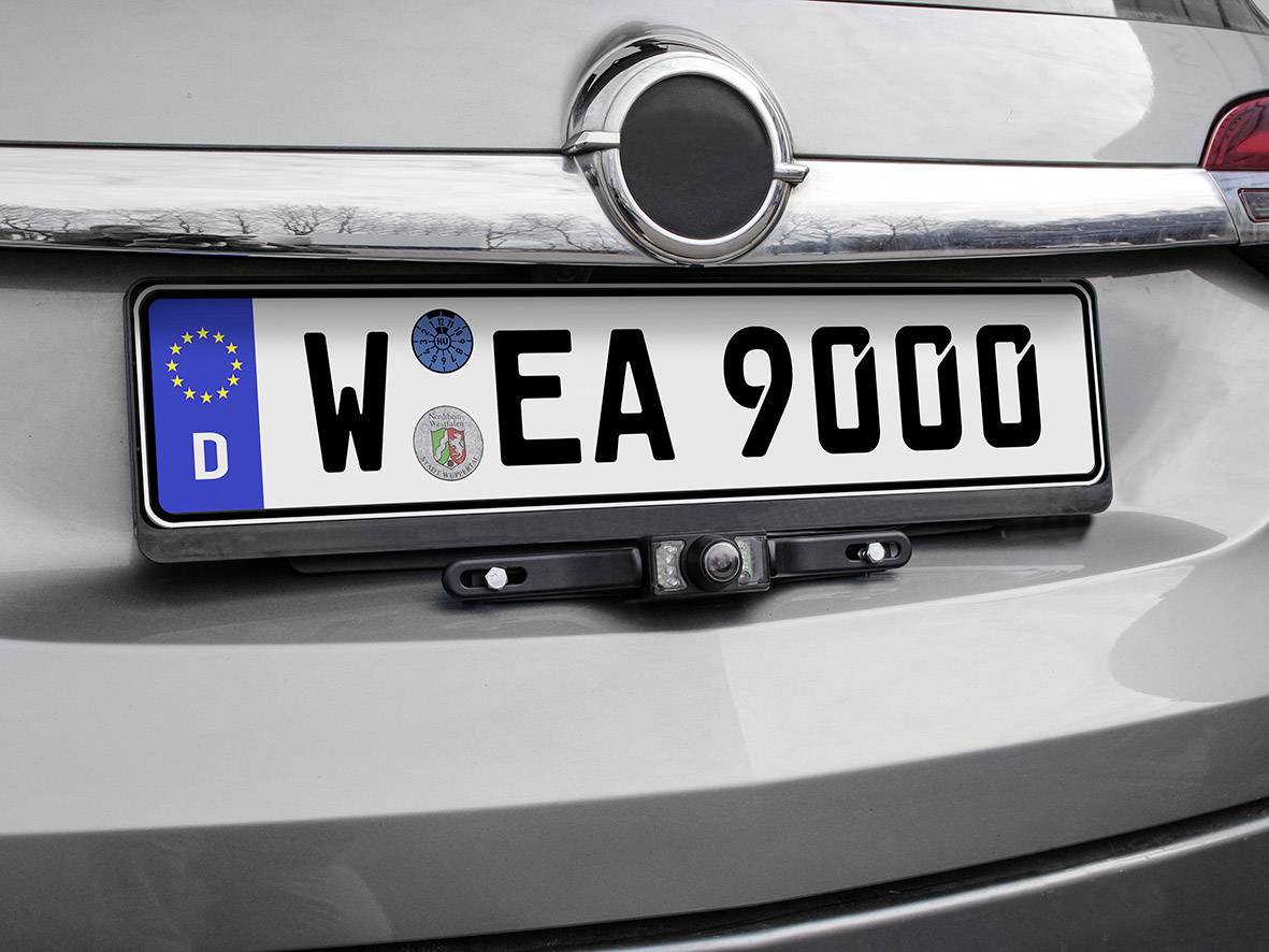 Eufab Funk-Rückfahrvideosystem Abstandshilfslinien Saugfuß, Kennzeichenhalter Schwarz