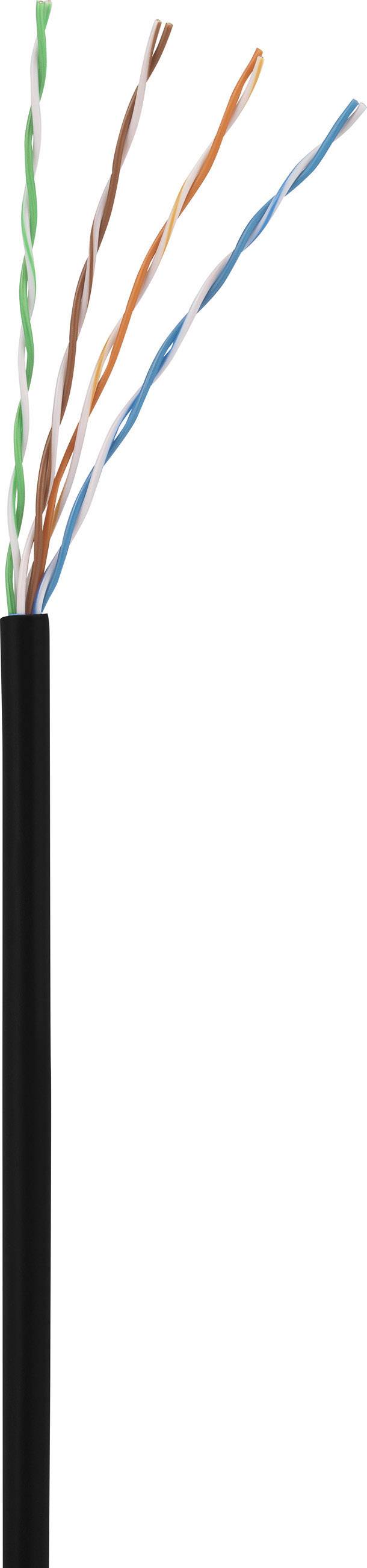 Vier Paar verdrillte Kabel, jeweils mit unterschiedlichen Farben, ragen aus einem schwarzen Kabelmantel heraus.