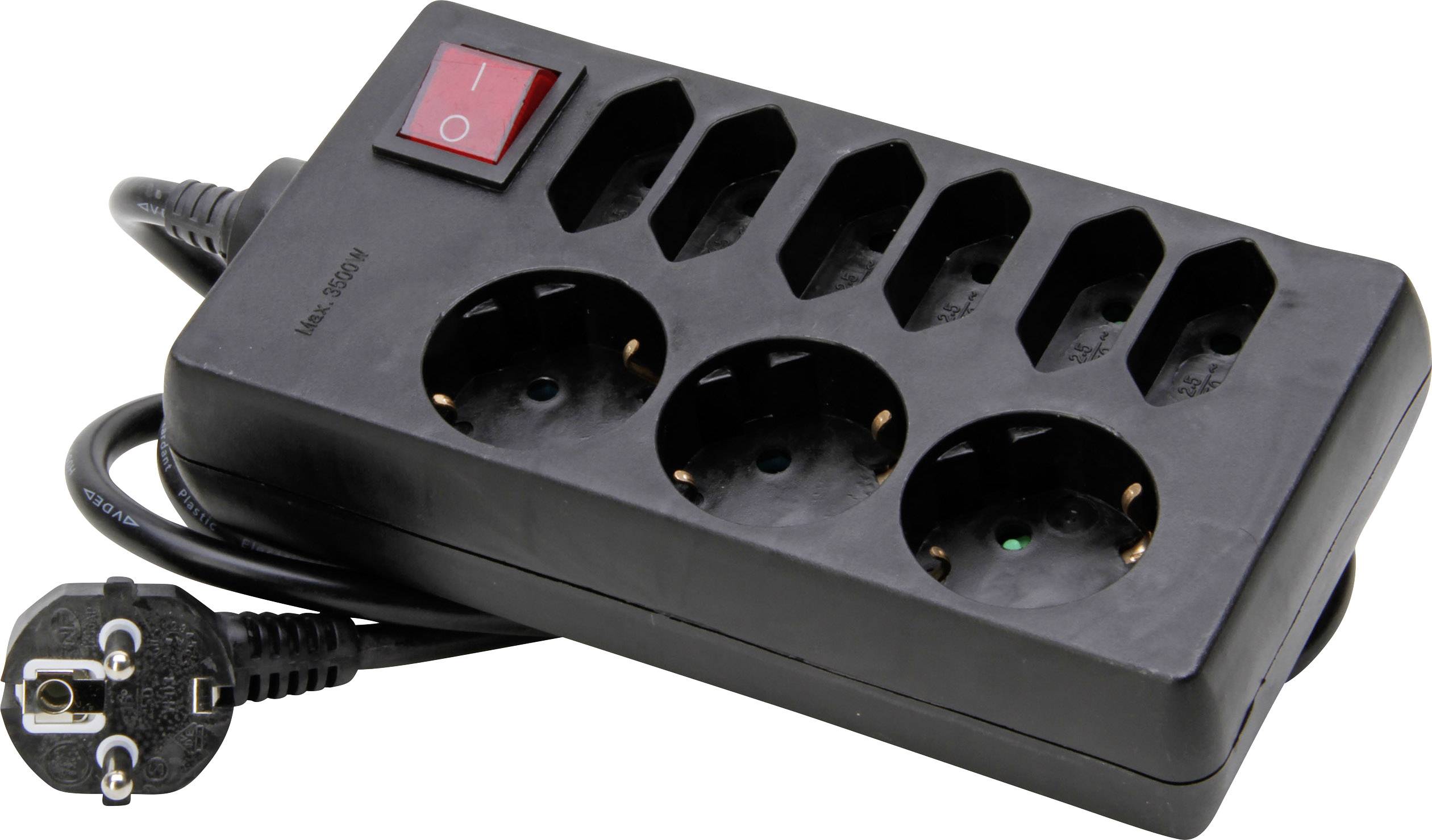 Kopp 129805005 Steckdosenleiste mit Schalter 9fach Schwarz Schutzkontakt 1St.