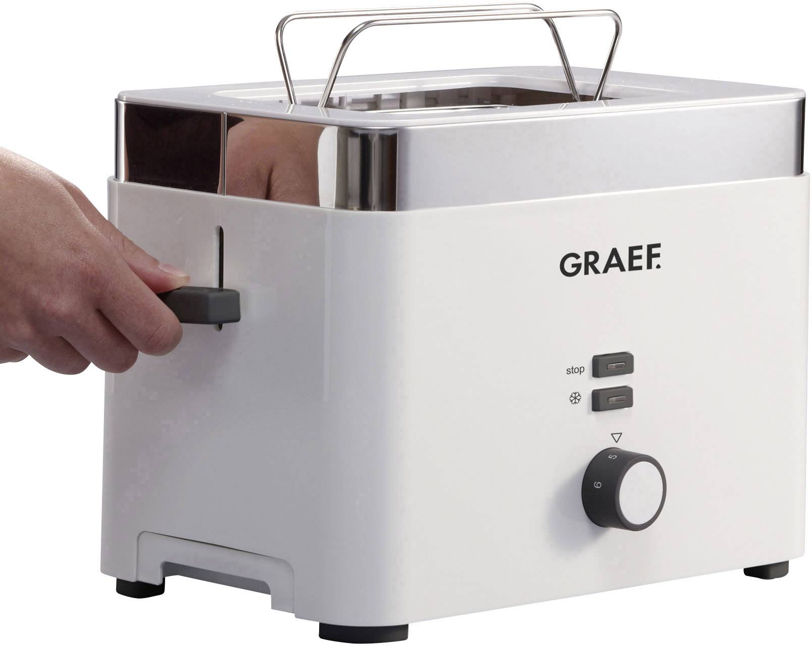 Graef TO61EU Toaster mit Brötchenaufsatz Weiß, Edelstahl