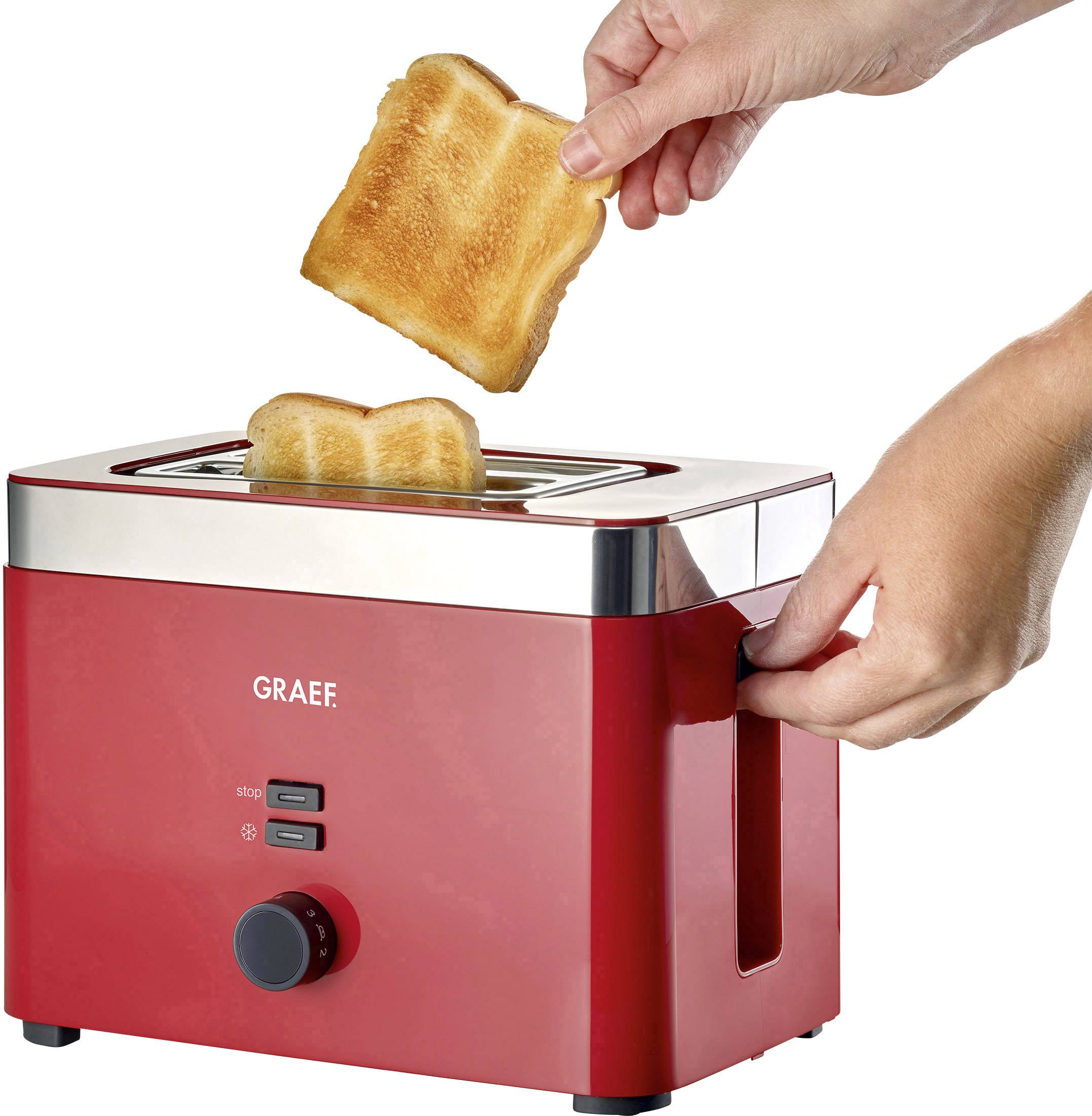 Graef TO63EU Toaster mit Brötchenaufsatz Rot, Edelstahl