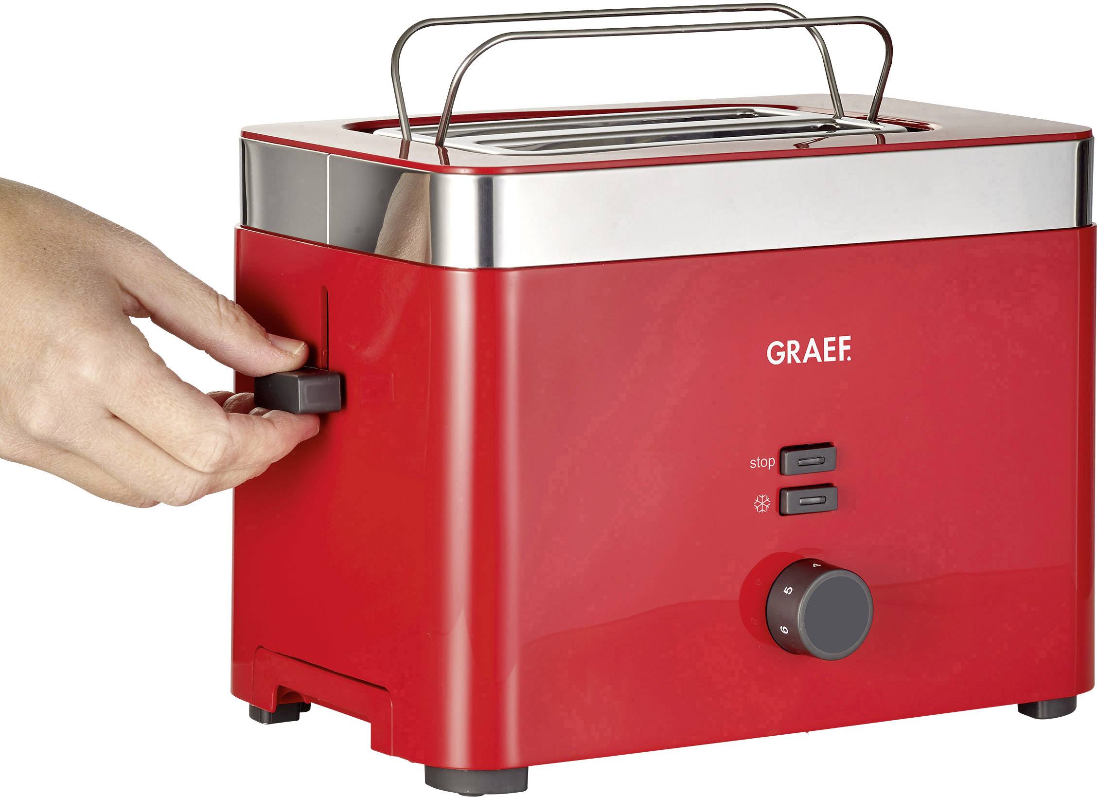 Graef TO63EU Toaster mit Brötchenaufsatz Rot, Edelstahl