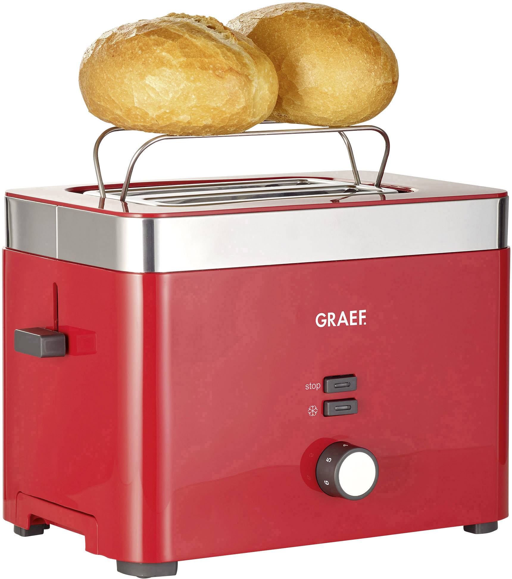 Graef TO63EU Toaster mit Brötchenaufsatz Rot, Edelstahl