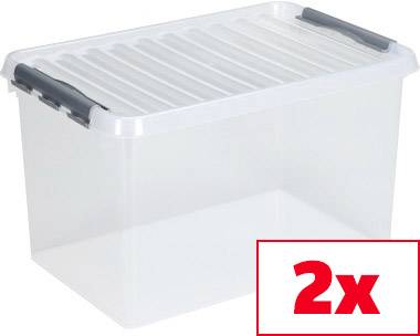 Durchsichtige Aufbewahrungsbox mit abnehmbarem Deckel und schwarzen Griffen, 2 Stück.