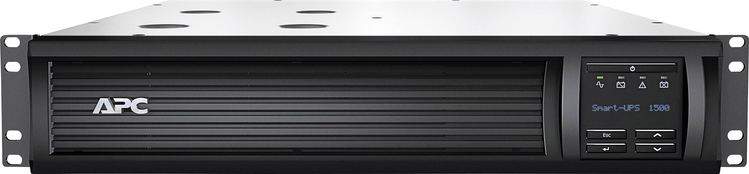 'APC Smart-UPS 1500' frontale Ansicht, zeigt Bedienfeld mit Anzeige- und Steuerungsknöpfen.