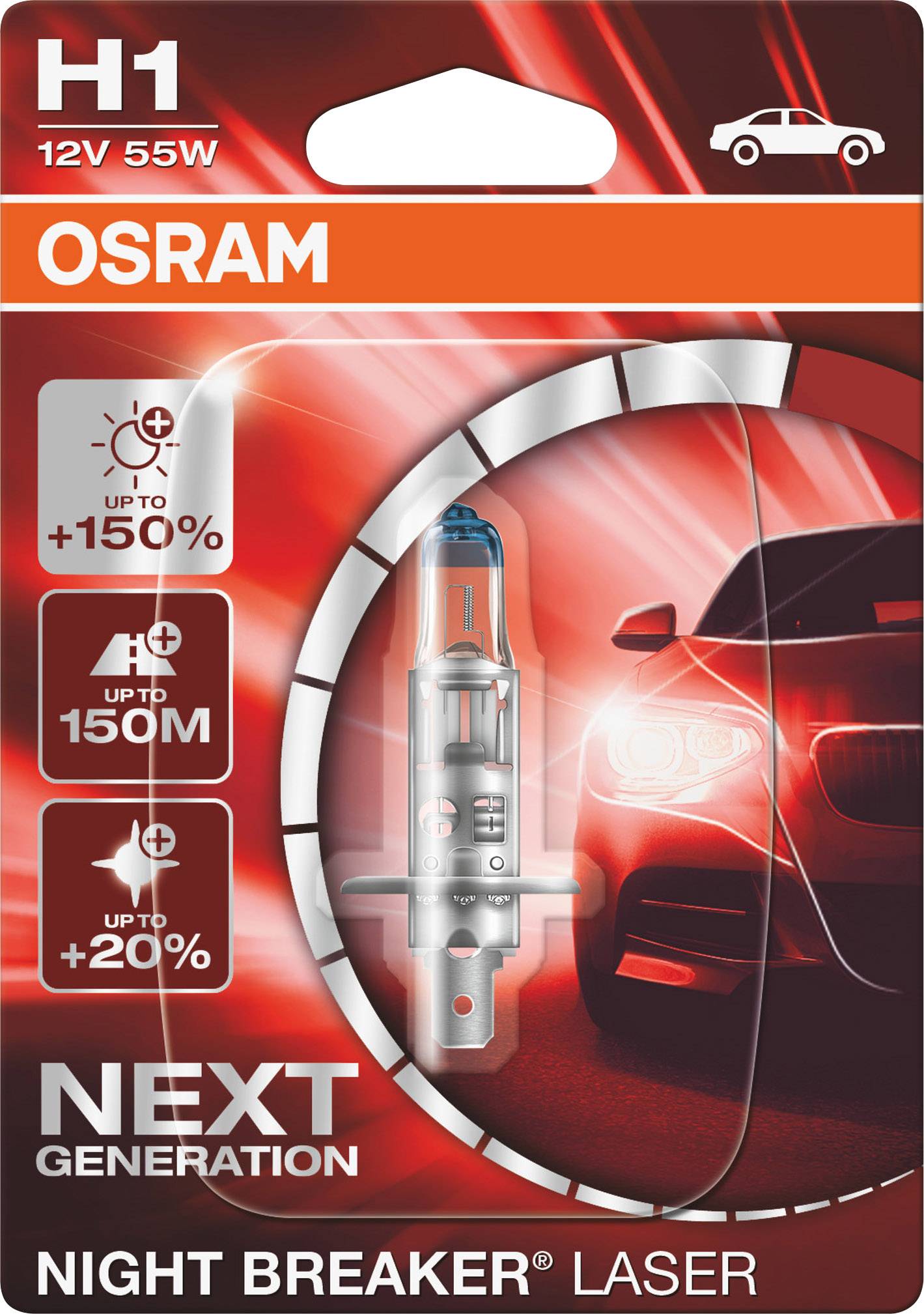 Osram Automotive 64150NL-1BL Halogen Leuchtmittel Night Breaker® Laser Next Generation H1 55W 12V