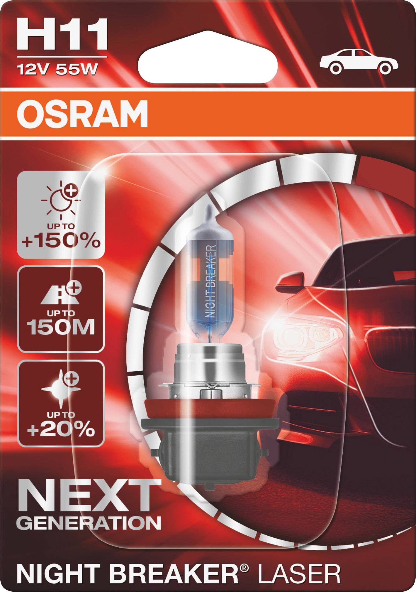 Osram Automotive 4062172395243 Halogen Leuchtmittel Night Breaker® Laser Next Generation H11 55W 12V