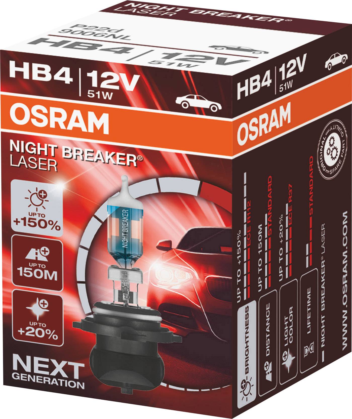 Osram Automotive 9006NL Halogen Leuchtmittel Night Breaker® Laser Next Generation HB4 51W 12V