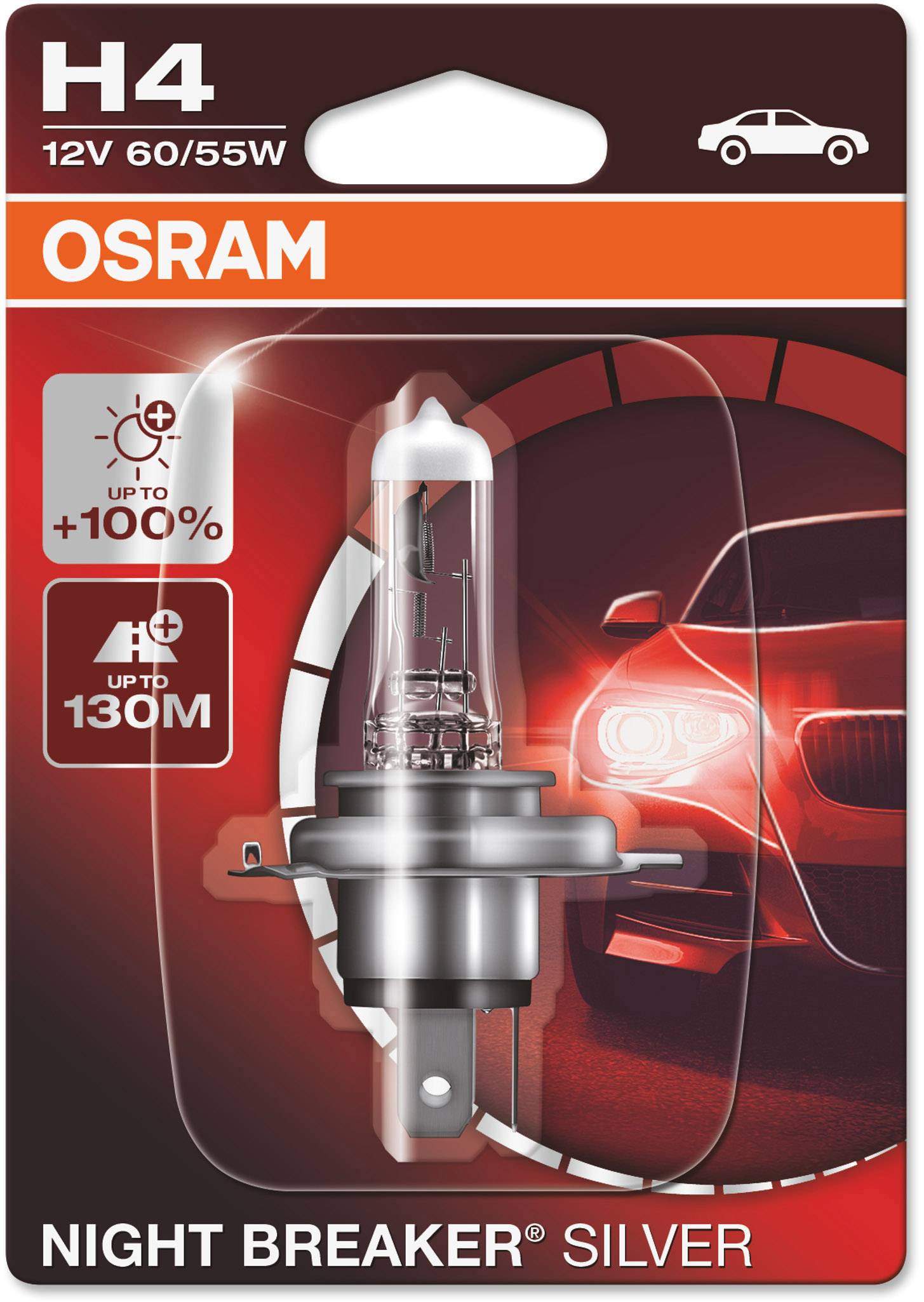 Osram Automotive 4062172395687 Halogen Leuchtmittel Night Breaker® Silver H4 60/55W 12V