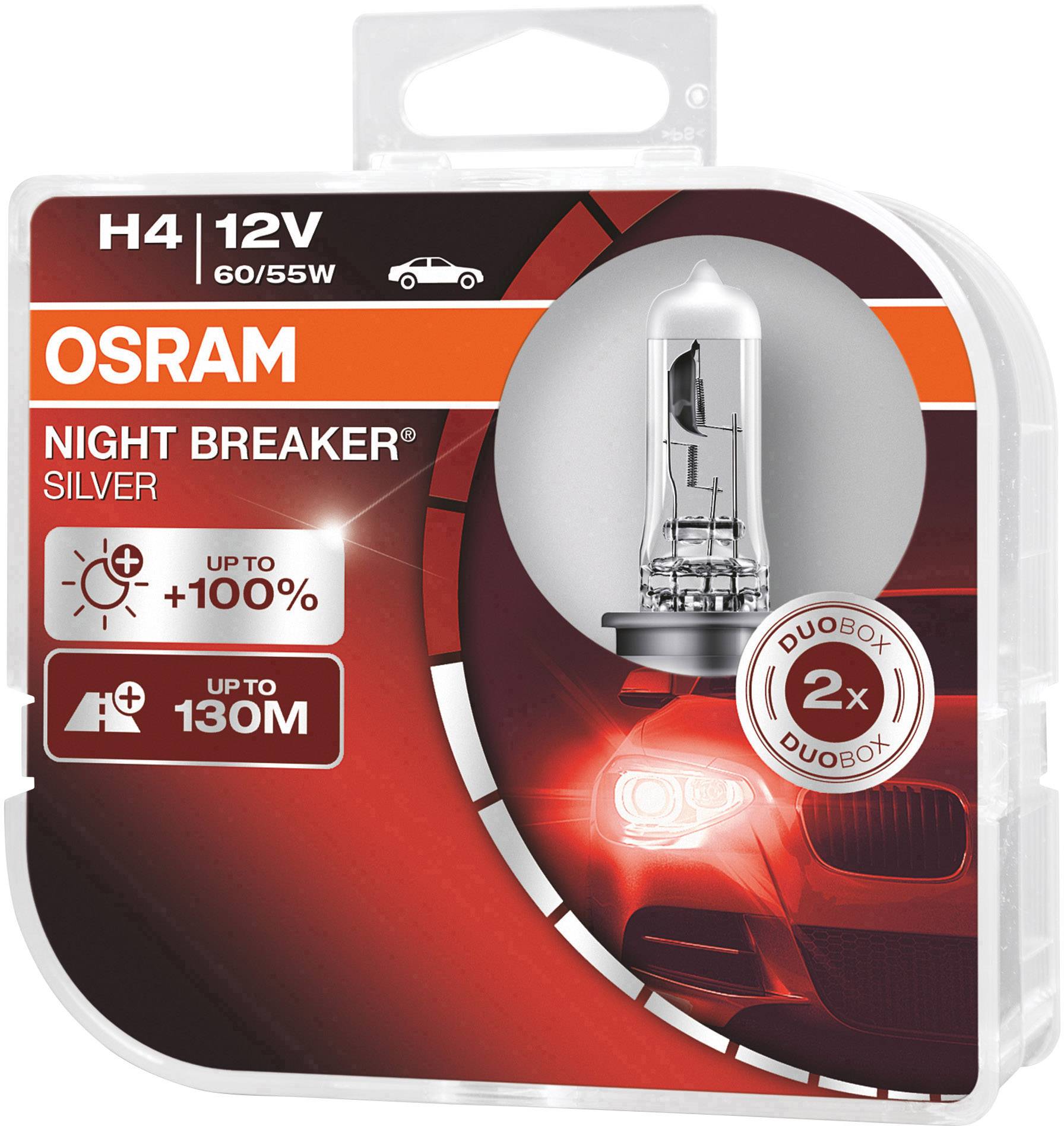 Osram Automotive 4062172387453 Halogen Leuchtmittel Night Breaker® Silver H4 60/55W 12V