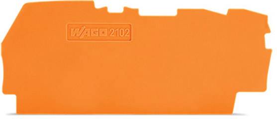 Eine orangefarbene Abdeckung mit der Gravur 'WAGO 2102', vermutlich ein Zubehörteil für elektrische Anschlüsse oder Schaltsysteme.