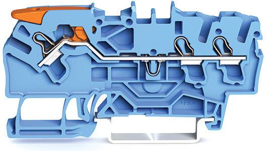 Querschnitt eines blauen Spielzeuggewehrs mit orangefarbenen und silbernen Elementen zeigt das innere Mechanismusdesign.