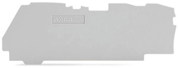 Ein graues Bauteil mit der Prägung 'WAGO 2106', möglicherweise eine Abdeckung oder Komponente für eine elektrische Anwendung.