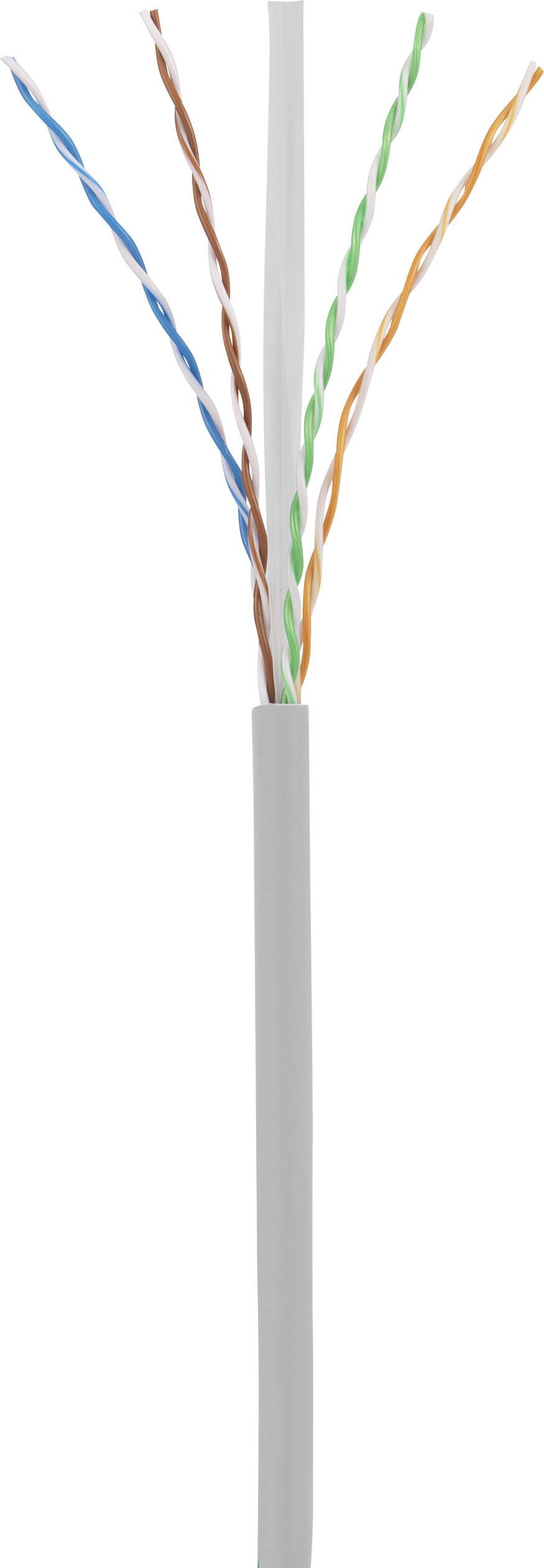 Graues Kabel mit vier paarweise verdrillten Adernpaaren in Blau, Orange, Grün und Braun, sichtbar ohne Isolierung.
