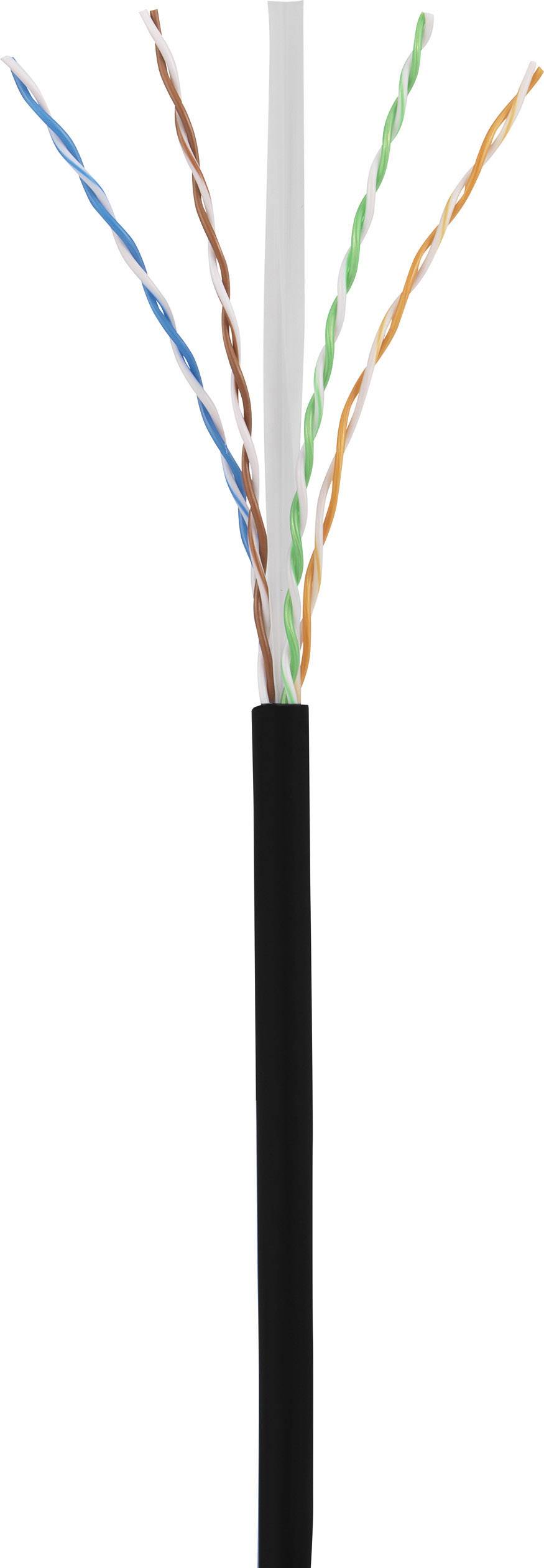 Ein Kabel mit vier verdrillten Adernpaaren, das äußere Isoliermaterial ist schwarz.