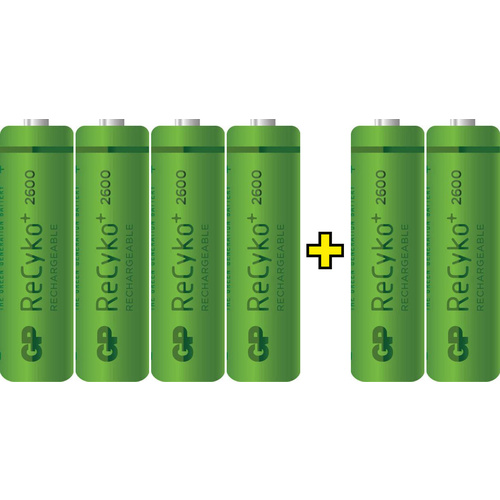 GP Batteries ReCyko+ 2600, 4 + 2 Mignon (AA)-Akku NiMH 2600 mAh 1.2 V 6 St.