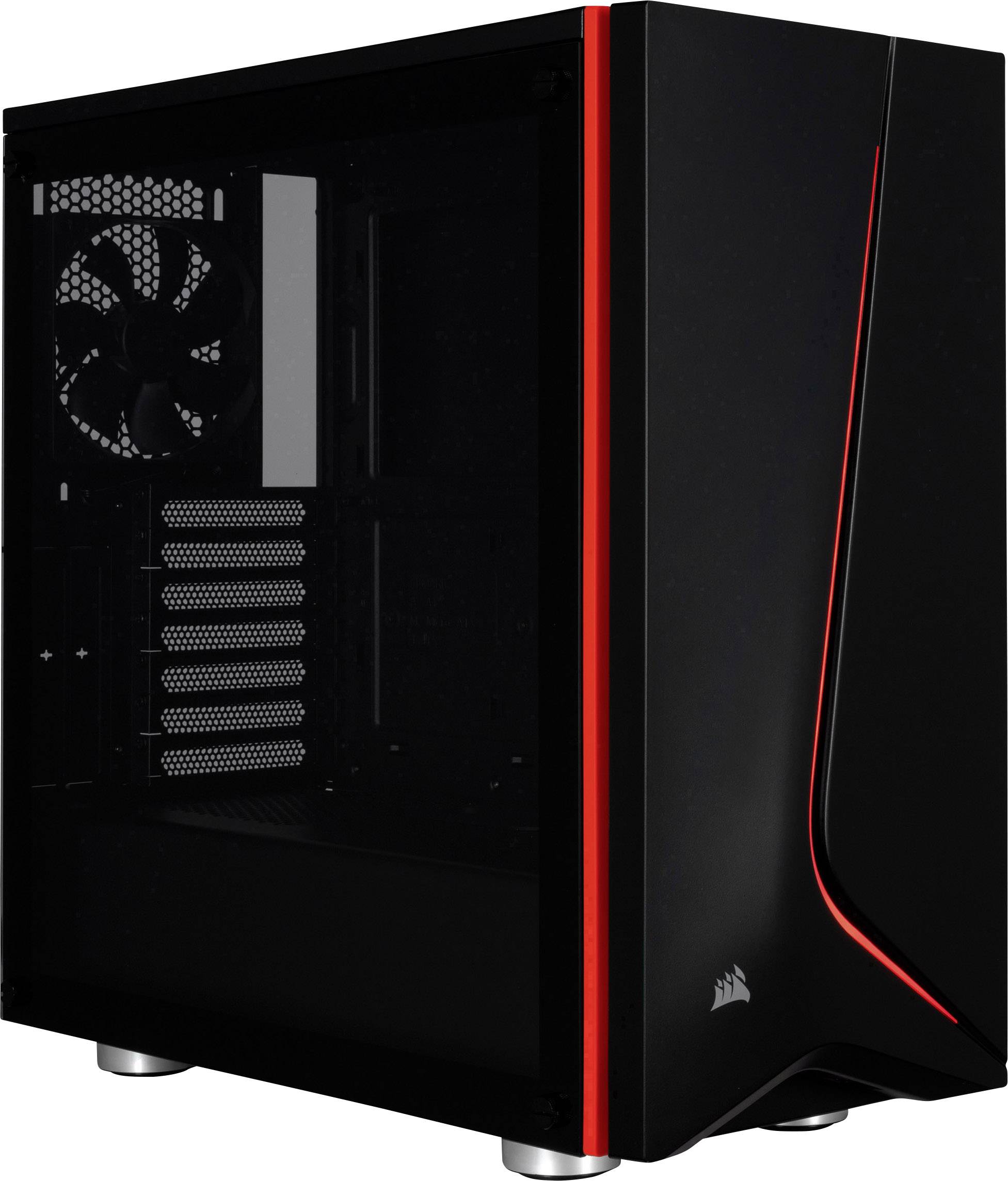 Corsair Spec-06 Tempered Glass Midi-Tower PC-Gehäuse Schwarz, Rot 2 vorinstallierte Lüfter, Integrierte Beleuchtung