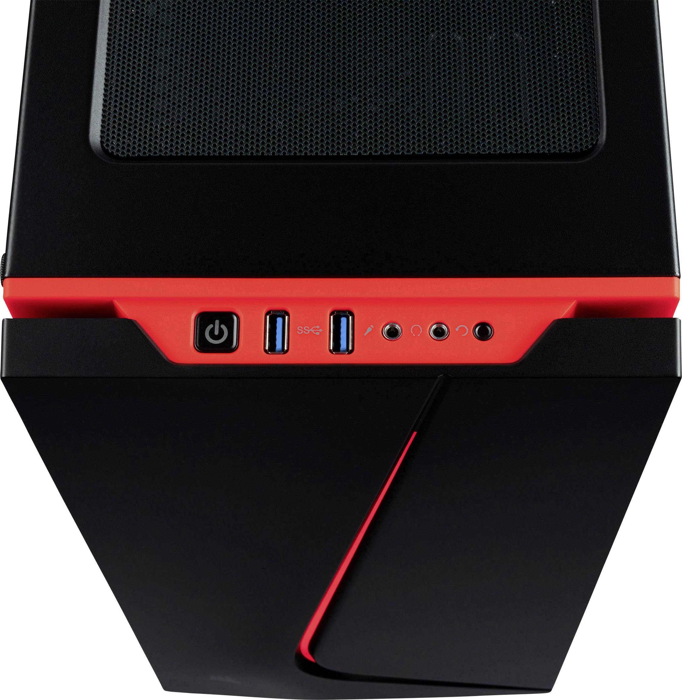 Corsair Spec-06 Tempered Glass Midi-Tower PC-Gehäuse Schwarz, Rot 2 vorinstallierte Lüfter, Integrierte Beleuchtung