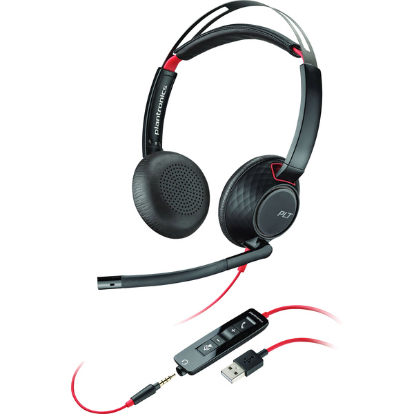 Plantronics Blackwire C5220 téléphone Micro-casque supra-auriculaire filaire Stereo noir, rouge Noise Cancelling Mise en sourdine