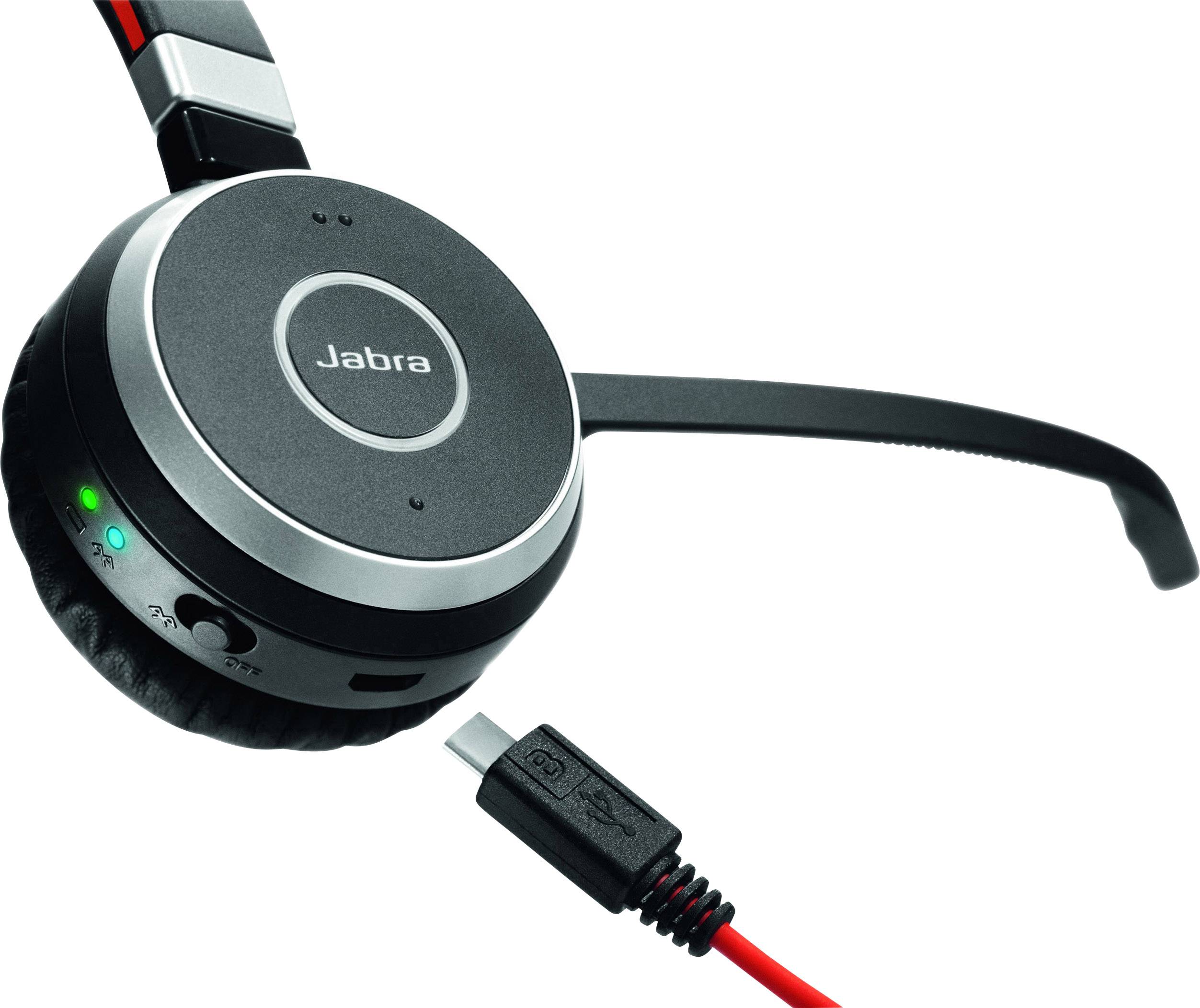 Jabra Evolve 65 UC On Ear Headset Bluetooth®, kabelgebunden Mono Schwarz, Silber Noise Cancelling Batterieladeanzeige, Mikrofon-Stummschaltung Telef