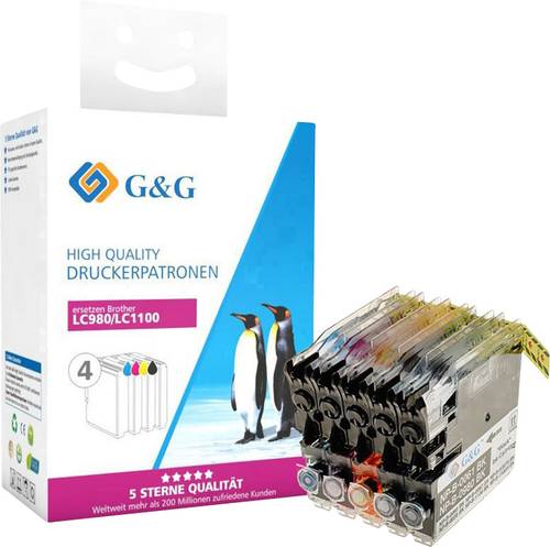 G&G Tinte ersetzt Brother LC-980, LC-1100 Kompatibel Kombi-Pack Schwarz, Cyan, Magenta, Gelb 14782