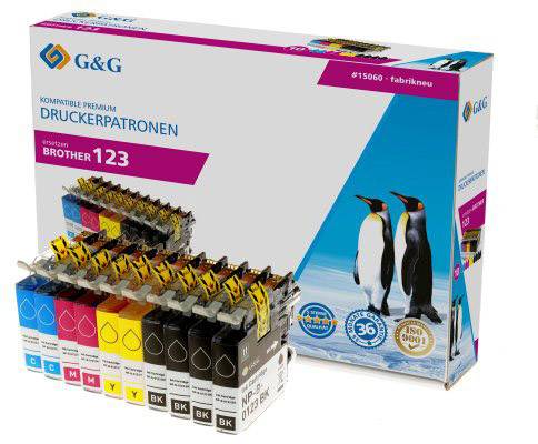 G&G Druckerpatrone ersetzt Brother LC-123BK, LC-123C, LC-123M, LC-123Y Kompatibel Kombi-Pack Schwarz, Cyan, Magenta, Gelb 15060