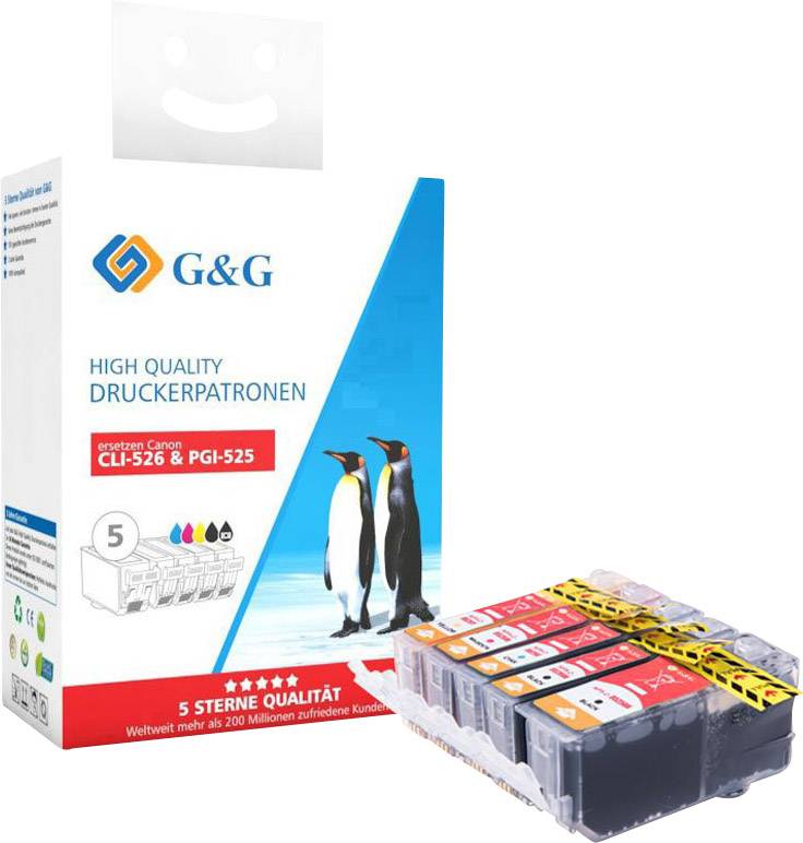 G&G Druckerpatrone ersetzt Canon PGI-525PGBK, CLI-526BK, CLI-526C, CLI-526M, CLI-526Y Kompatibel Kombi-Pack Schwarz, Photo Schwarz, Cyan, Magenta