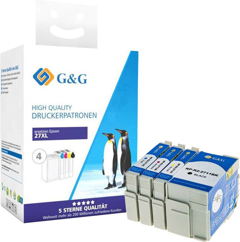 G&G Druckerpatrone ersetzt Epson 27XL, T2715, T2711, T2712, T2713, T2714 Kompatibel Kombi-Pack Schwarz, Cyan, Magenta, Gelb 14805
