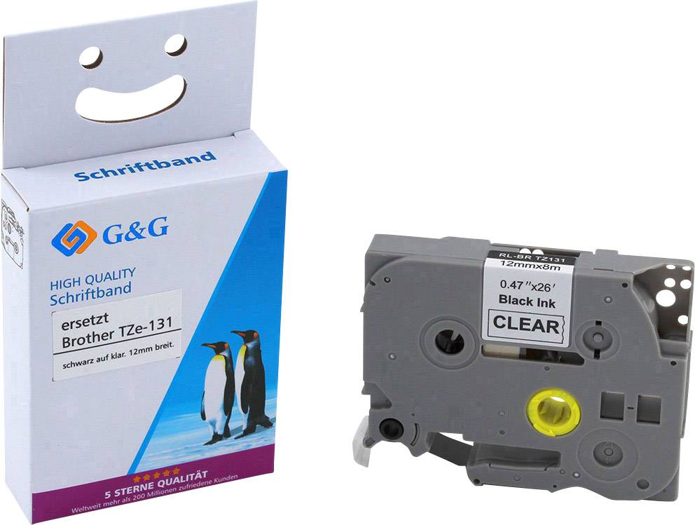 Schriftband G&G 15026 Kompatibel ersetzt Brother TZe-131 Bandfarbe: Transparent Schriftfarbe: Schwarz 12 mm 8 m