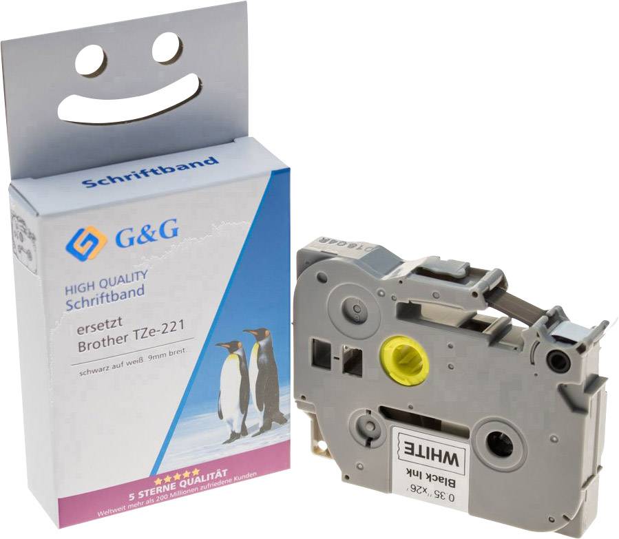 G&G Schriftband 14953 Kompatibel ersetzt Brother TZe-221 Bandfarbe: Weiß Schriftfarbe: Schwarz 9mm 8m