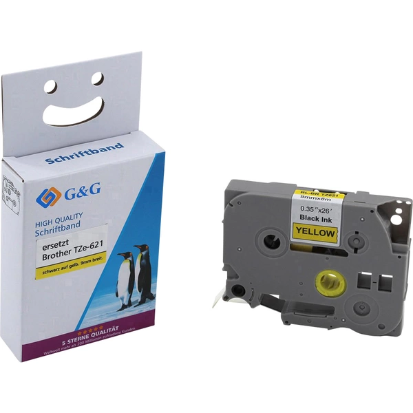 G&G Schriftband 14976 Kompatibel ersetzt Brother TZe-621 Bandfarbe: Gelb Schriftfarbe: Schwarz 9mm 8m G&G Schriftband 14976 Kompatibel ersetzt Brother TZe-621 Bandfarbe: Gelb Schriftfarbe: Schwarz 9mm 8m