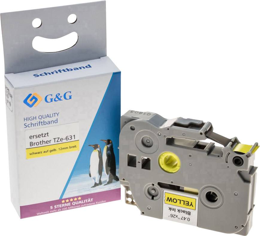Schriftband G&G 14957 Kompatibel ersetzt Brother TZe-631 Bandfarbe: Gelb Schriftfarbe: Schwarz 12 mm 8 m
