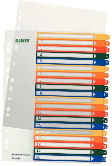 Leitz 1296 Register DIN A4 1-20 Polypropylen Mehrfarbig 20 Registerblätter extrabreit, PC-beschriftbar 12960000