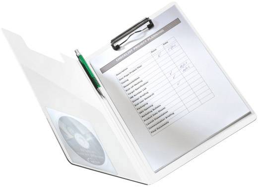 Ordner mit Projektplanungscheckliste, Stift und CD. Die Checkliste enthält Aufgaben mit Spalten für Priorität und Status.