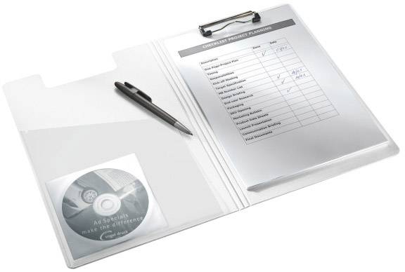 Auf einem Tisch liegt ein geöffneter Ordner mit einer Checkliste und einem Stift. Daneben befindet sich eine CD-Hülle.