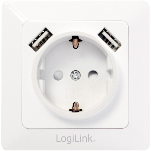 LogiLink PA0162 1fach Unterputz-Steckdose mit USB, erhöhter Berührungsschutz IP20 Weiß