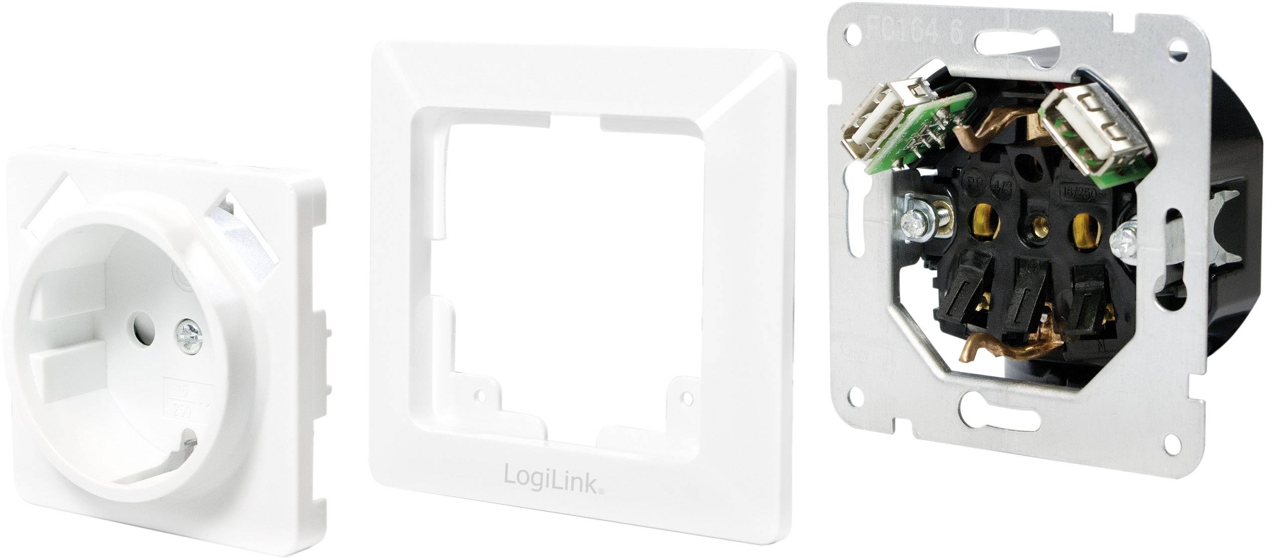 LogiLink PA0162 1fach Unterputz-Steckdose mit USB, erhöhter Berührungsschutz IP20 Weiß